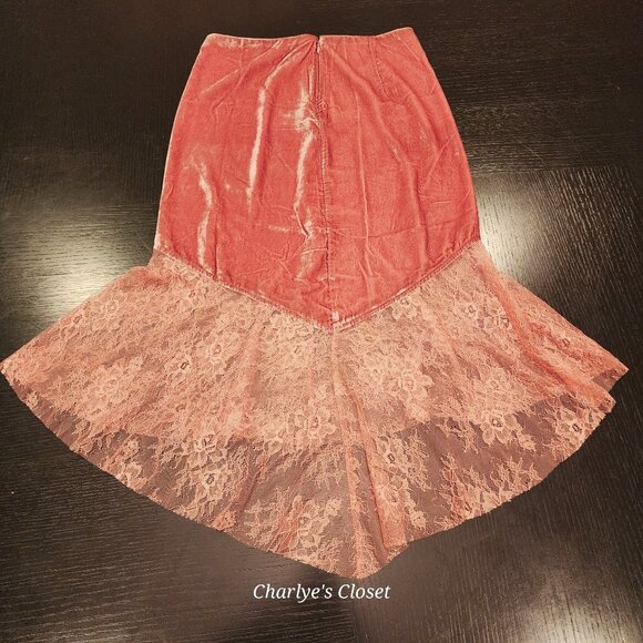 Free People My Lacey Boho-Romantic Velvet Midi Slip Skirt Pink Sz. 2 - Picture 2 of 13